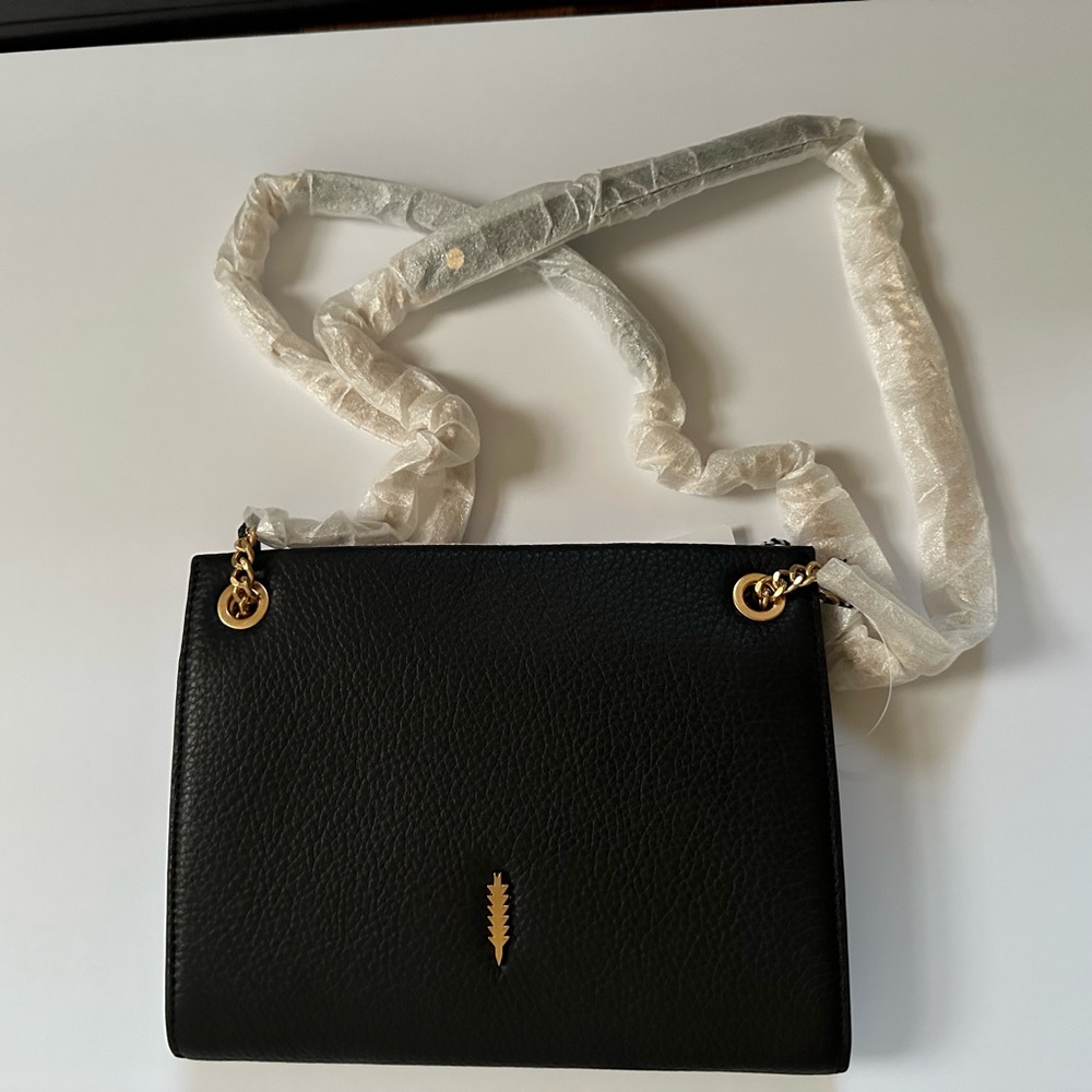 Thacker Black Leather Handbag with Gold Accents - Picture 4 of 5